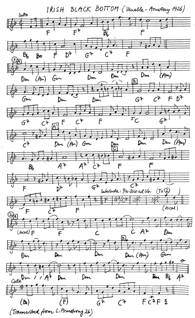 irish black bottom free jazz leadsheet - Courtesy of the Jungle Jazz Band